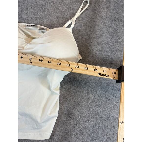 Energie Cami Top Womens L White Ruched Built In Bra Spaghetti Strap Fitted Tank - Picture 5 of 7